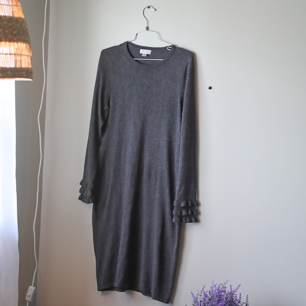 CALVIN KLEIN - Knit Sweater Dress with Ruffle Sleeves
